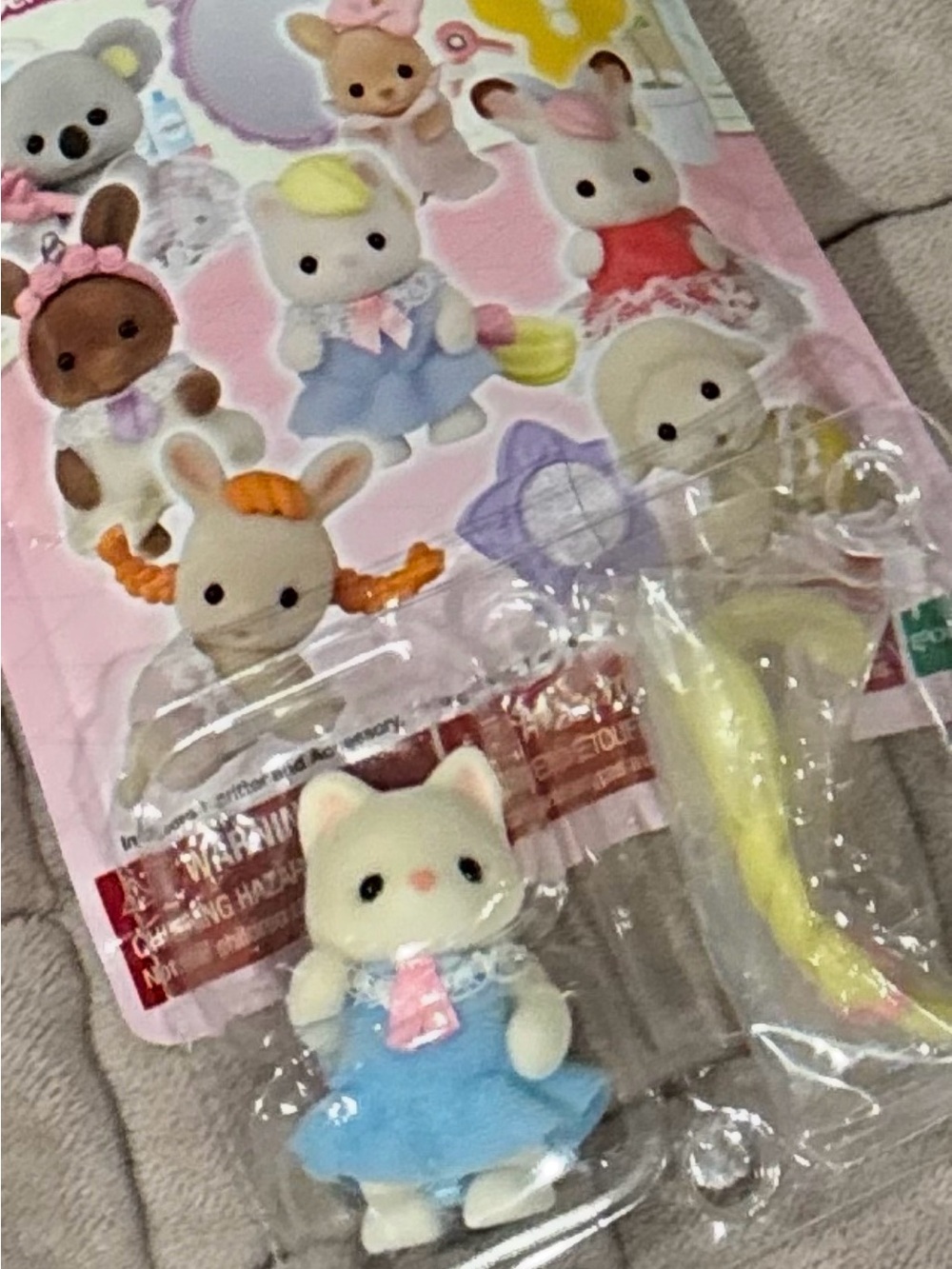 Sylvanian Families White Cat Gilly Figure in Blue Dress